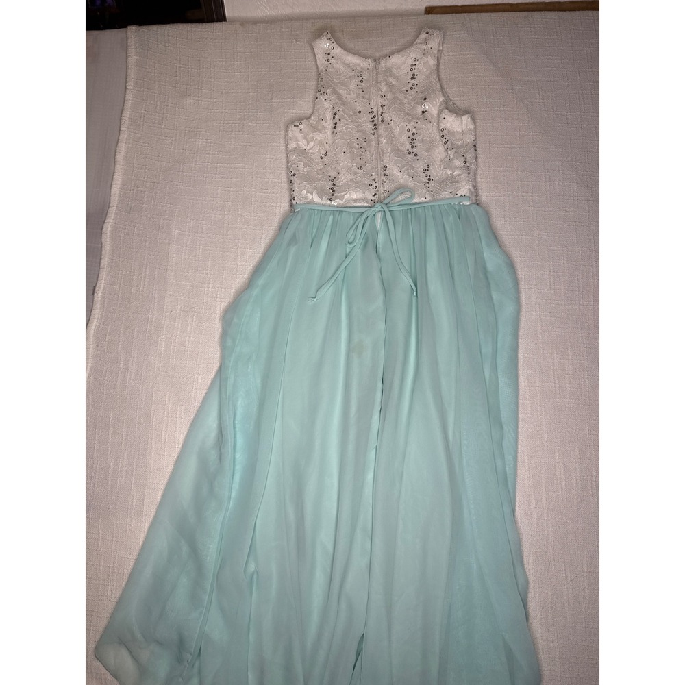 Speechless Maxi Dress Girls 14 Blue White Lace Chiffon Rhinestone Formal Wedding - Picture 9 of 10